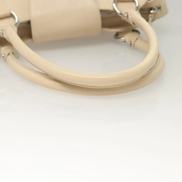 Salvatore Ferragamo Gancini Hand Bag Leather Ivory Silver Auth 132891 - Picture 9 of 16